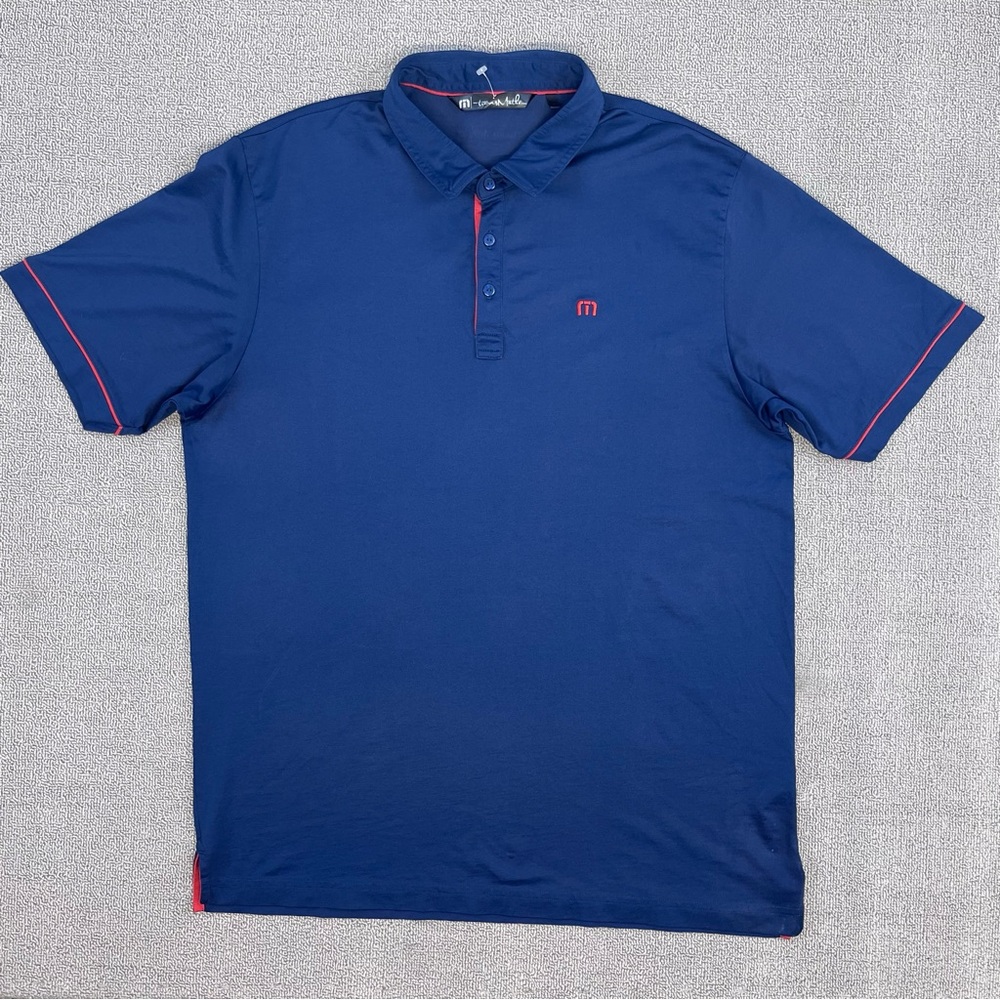 Travis Mathew Polo Extra Large Blue Red Trim Performance Golf Outdoor Preppy Men